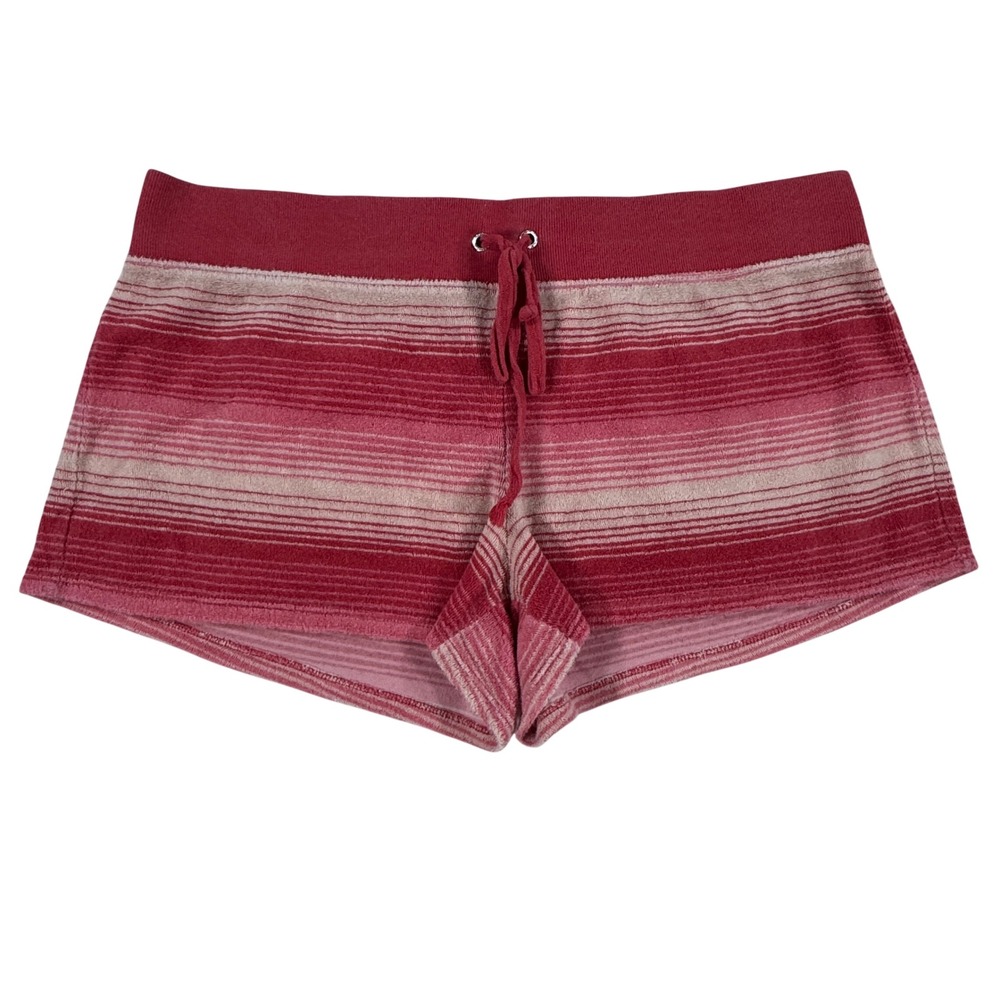 Y2K Juicy Couture Red Pink Striped Terry Cloth Booty Shorts Size L Grunge Retro